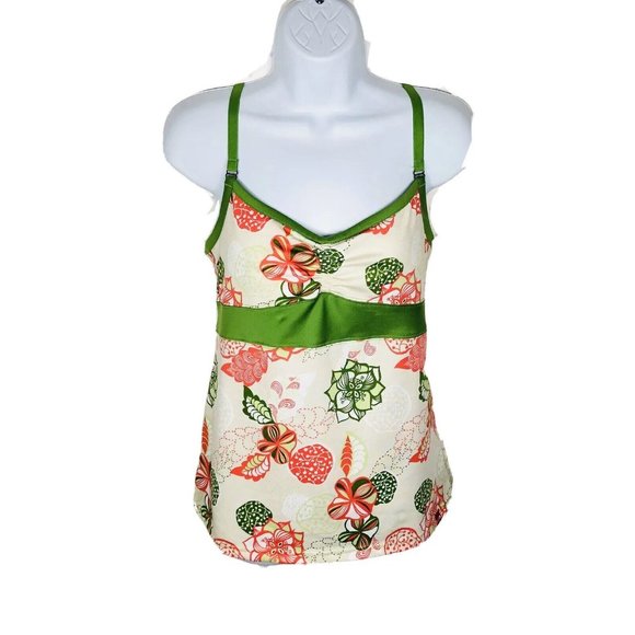 The North Face Sport Tank Top Shelf Bra Medium Beige Green Floral Empire Waist  - Picture 5 of 12